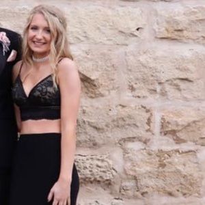 Black two piece prom dress.